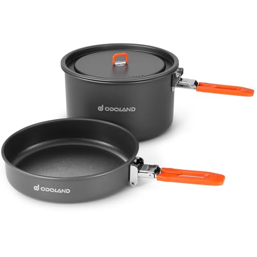 Odoland Camping Cookware Mess Kit, Non-Stick Lightweight Camping Pot and Fry Pan Set with Mesh Bag for Backpacking, Outdoor Cooking and Picnic - size: 4L Pot + 1.5L Fry Pan