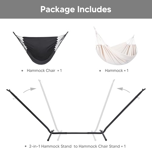 SUNCREAT 2-in-1 Hammocks Convertible Portable Double Hammock with Stand, Outdoor Hammock with Stand Included, Patented, Natural - color: A-natural
