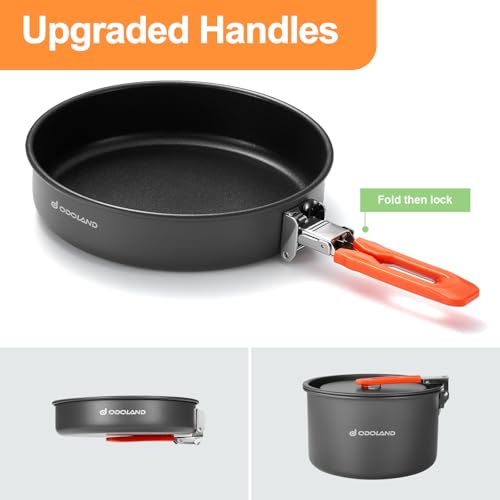 Odoland Camping Cookware Mess Kit, Non-Stick Lightweight Camping Pot and Fry Pan Set with Mesh Bag for Backpacking, Outdoor Cooking and Picnic - size: 4L Pot + 1.5L Fry Pan