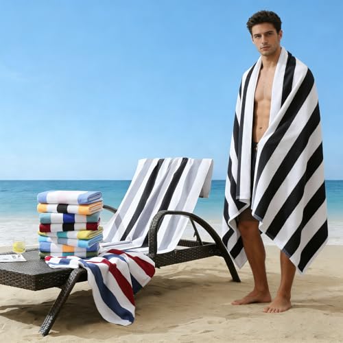 Beach Towel Set-4 Pack 30"x60" Sand Free Stripe Beach Towel for Pool,Bathroom,Soft Absorbent Quick Dry Lightweight Beach Bath Towel,Camping Blanket,Travel Towel,Beach Essentials for Adults,Pink/Blue - color: Blue/Pink