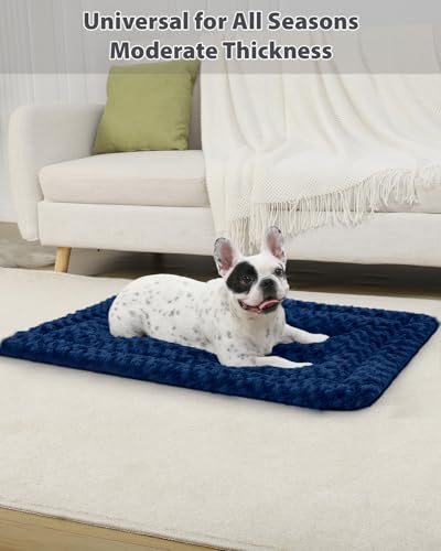 Washable Dog Bed Mat Reversible Dog Crate Pad Soft Fluffy Pet Kennel Beds Dog Sleeping Mattress for Large Jumbo Medium Small Dogs, 41 x 27 Inch, Blue - color: Blue, size: 41.00" x 27.00" x 1.50"