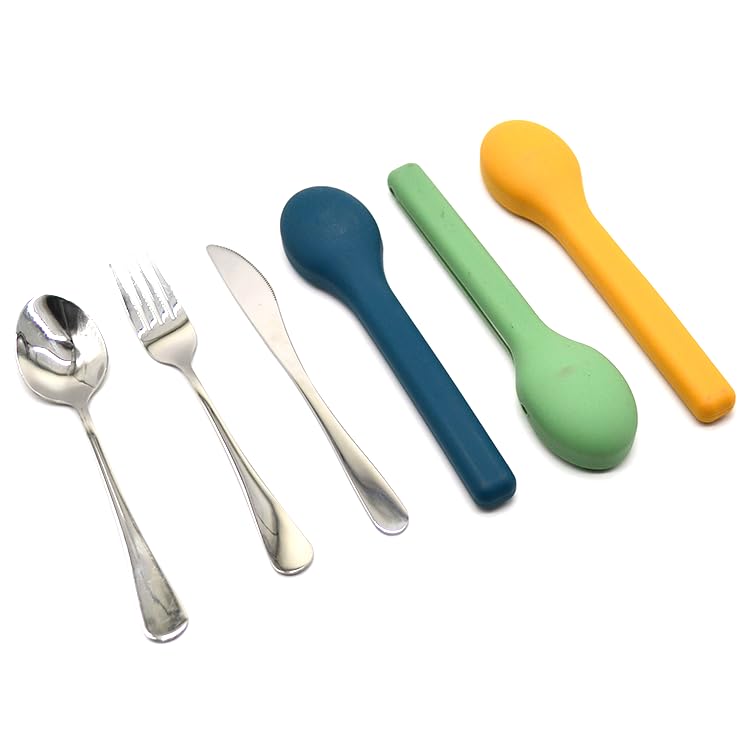 Portable Silverware Utensils Set with Silicon Case (Twilight Winter Yellow), 3 pcs Stainless Steel Cutlery Set (Fork Spoon Knife) For Camping School Picnic Office Travel - color: Twilight Winter Yellow