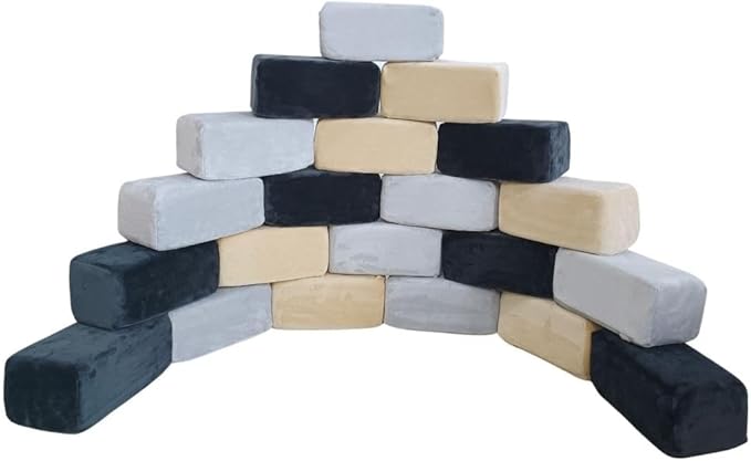 Wonder Space Plush Foam Blocks - Nursery Building & Stacking Toys for Toddlers Boys & Girls, Soft Smooth Velvet Cover, Early Education Gross Motor Skills & Brain Development (24 Bricks, Castle Rock)