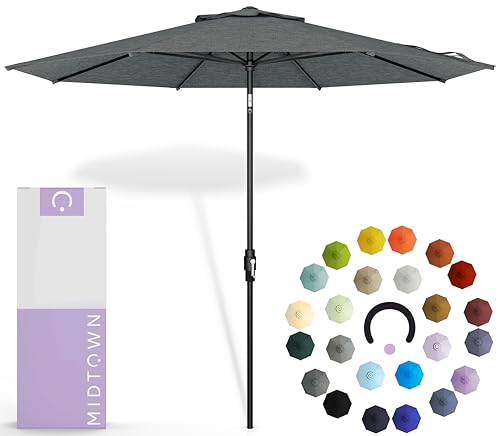 Midtown Umbrellas – The Swilt 10 Ft Patio Umbrellas with 360° Swivel & Tilt Mechanism, 8 Fiberglass Ribs & Terylast Polyester Fabric for Backyard, Deck, Pool & Cafes - Greige Canopy, Black Pole - color: Terylast Greige, size: 10 Feet