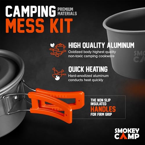 Smokey Camp Camping Cookware Mess Kit Set with Stove - Backpacking Camping Pots and Pans Set, All in One Non-Stick Camping Cooking Set, Portable Stove, Hiking, Picnic, Outdoor & Camping Cookware Set - style: 2.0 Liter Pot