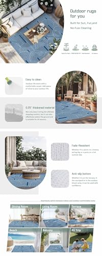 Outdoor Rug 3x5ft, Abstract Navy Blue Geometric Pattern Indoor Area Rug for Patio Backyard Deck Large Floor Mat, Modern Boho Nordic Style Non-Slip Outside Carpet Balcony Porch Camping Rugs Picnic Mat - size: 3' x 5' (Rectangular)