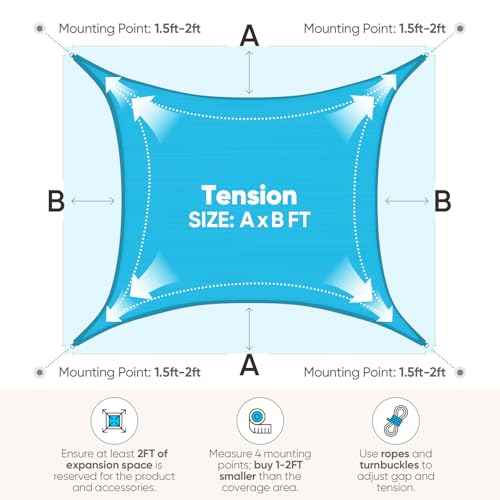 Quictent 20x16ft Rectangular Sun Shade Sail 185G HDPE Canopy 98% UV Block Outdoor Patio Garden Commercial Deck with Hardware Kit (Turquoise) - color: Turquoise, size: 20 x 16 ft, style: Rectangle