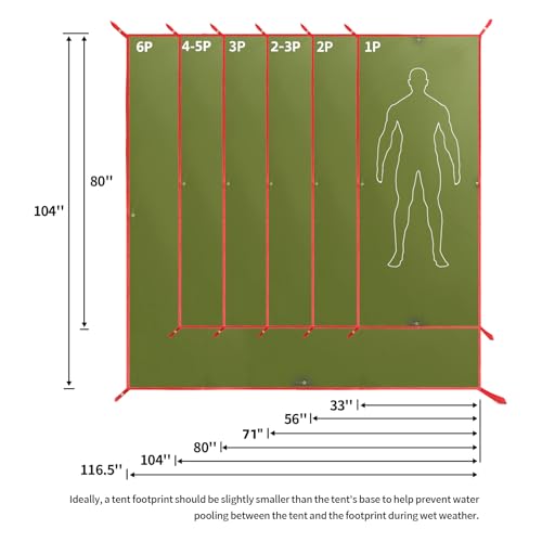 Frelaxy Tent Footprint, Waterproof Camping Tarp, Durable Tent Floor to Elevate Your Camping, Hiking, Backpacking, Hammock, Beach Experience - color: Army Green, size: 6 Person—116.5'' x 104''