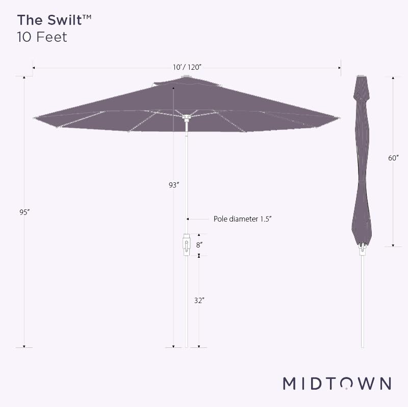 Midtown Umbrellas – The Swilt 10 Ft Patio Umbrellas with 360° Swivel & Tilt Mechanism, 8 Fiberglass Ribs & Terylast Polyester Fabric for Backyard, Deck, Pool & Cafes - Chestnut Canopy, Black Pole - color: Terylast Chestnut, size: 10 Feet