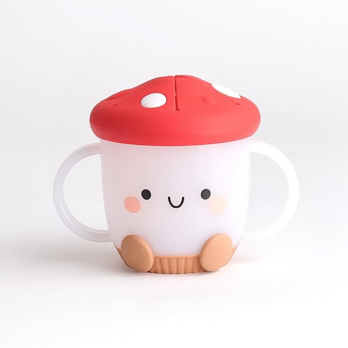Itzy Ritzy Toddler Snack Cup - Spill-Proof Snack Cup for Toddlers with Soft Silicone Lid for Easy Food Access - Easy-To-Hold Kids Snacks Container With Handles - Ideal for 12 months & Up (Mushroom)