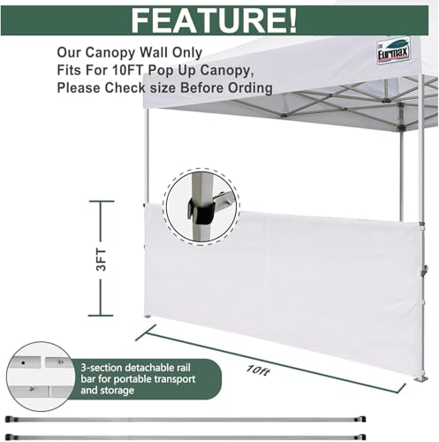 Eurmax USA 2pcs Half Sidewalls for Pop Up Canopy Tent 10'x10', 10'x15', 10'x20', 2 Half Walls with Rail Bars(White) - color: White, size: 10x10 Half Walls With Rail Bars