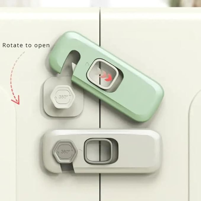 2x Child Kid Lock Fridge, Freezer, Cabinet Catch Baby Safety Lock Door Safe (Green)