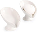 Soap Dish Set, Self Draining Bar Soap Holder for Bathroom Sink, Leaf Shaped Drainage Soap Dish Ceramic White Porcelain Decorative Soap Dishes 2PCS, ANTIS'S HOME