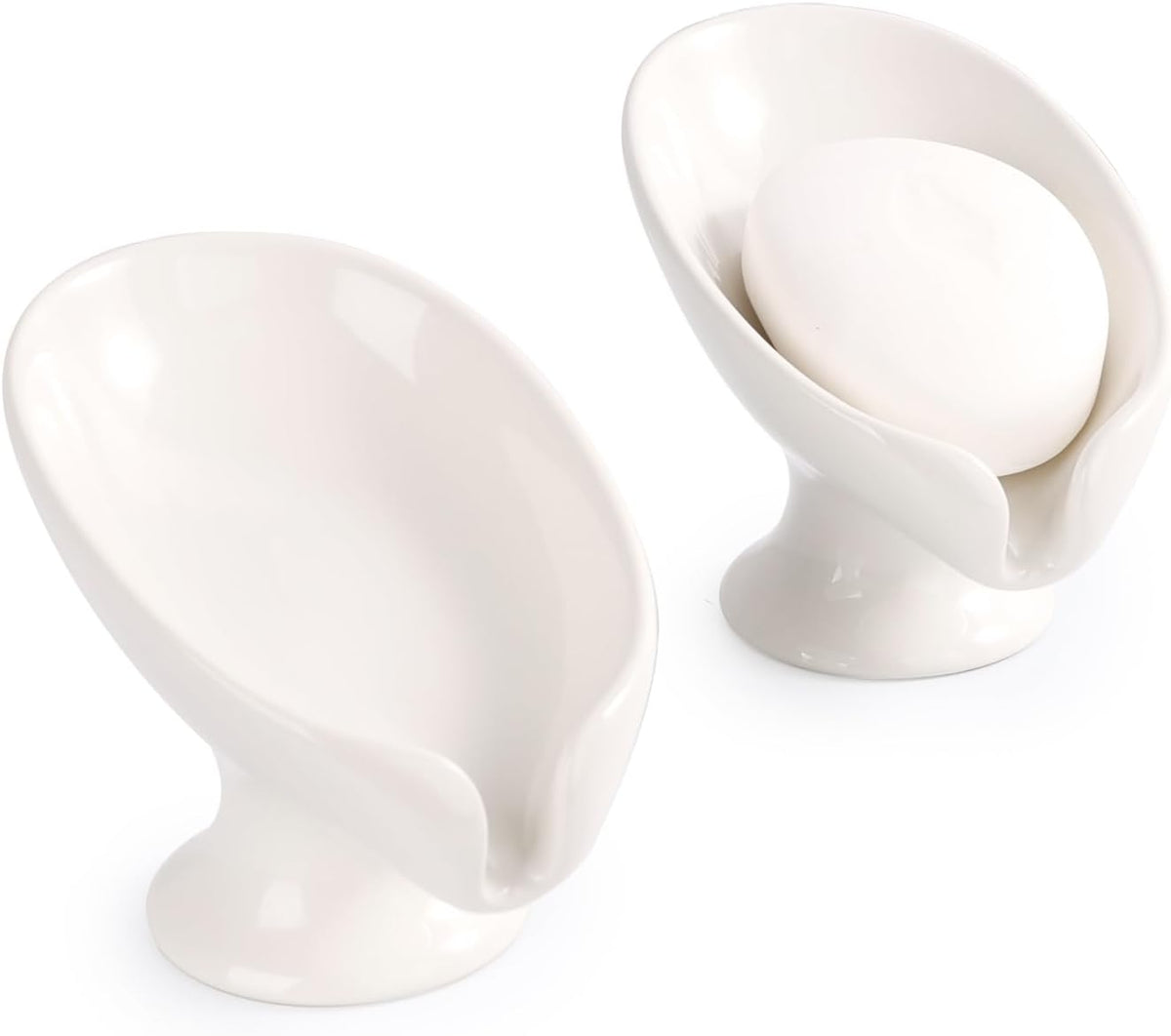 Soap Dish Set, Self Draining Bar Soap Holder for Bathroom Sink, Leaf Shaped Drainage Soap Dish Ceramic White Porcelain Decorative Soap Dishes 2PCS, ANTIS'S HOME