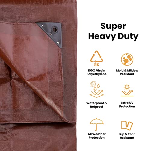 WHITEDUCK Super Heavy Duty Poly Tarp Cover 16 Mil & 10 Mil with Grommets and Reinforced Edges (Brown, White & Silver Black) (Brown- 16 Mil, 40' x 60') - color: Brown- 16 Mil, size: 40' x 60'