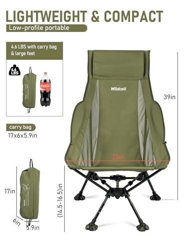 WildCall Lightweight Folding High Back Camping Chair with Head Support, Compact Beach Chair with Anti-Sinking Large Feet and Three Tilt Angles Adjustment - color: 1 X Green High Back