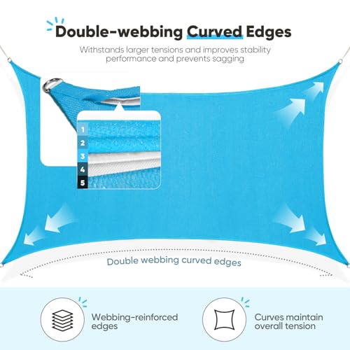Quictent 12x16ft 185G HDPE Rectangle Sun Shade Sail Canopy 98% UV Block Outdoor Patio Garden with Hardware Kit (Turquoise) - color: Turquoise, size: 12 x 16 ft, style: Rectangle