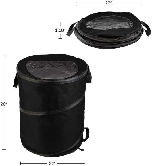 Wakeman Collapsible Trash Can - 46-Gallon Garbage Can Outdoor Bin with 3 Stakes for RV, Camping, Storage, Recycling, or Yard Waste Outdoors (Black)
