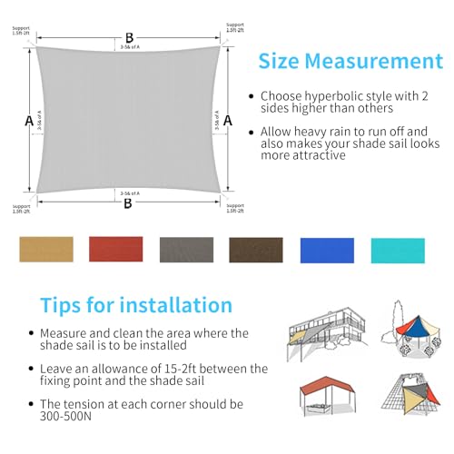 Shade&Beyond Shade Sail 14'X14' Rectangle Light Grey Breathable UV Block Outdoor Canopy for Backyard Patio Pergola Garden Deck(We Make Custom Size)
