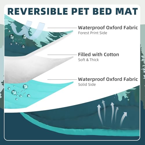 PUPTECK Reversible Outdoor Travel Dog Bed Waterproof, Camping Essentials with Carry Bag, Portable & Foldable Pet Pad Crate Kennel Mat for Large Medium Small Dogs, Travel Accessories, 43”x26” Blue