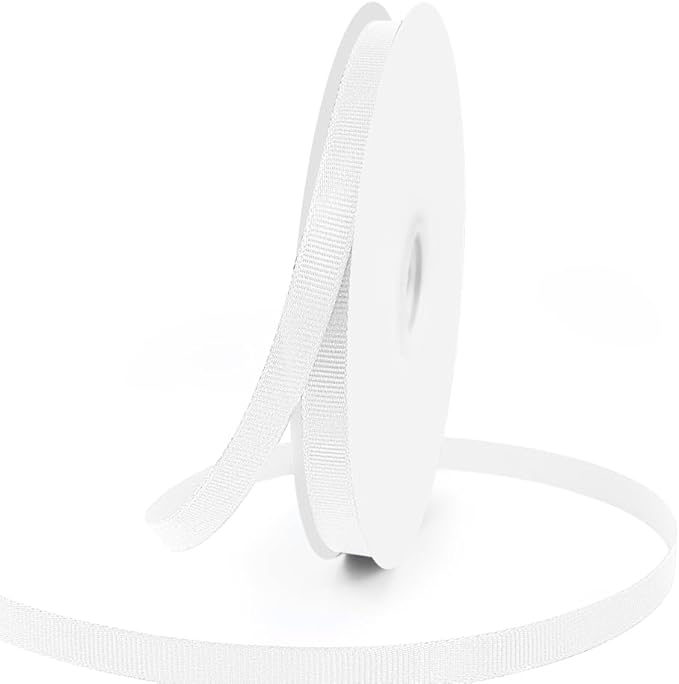 3/8" X 50 Yards White Grosgrain Ribbon, Premium Grosgrain Ribbon for Sewing, Gift Wrapping, Bow Making, Wedding Decor, Wrapping and More (White)