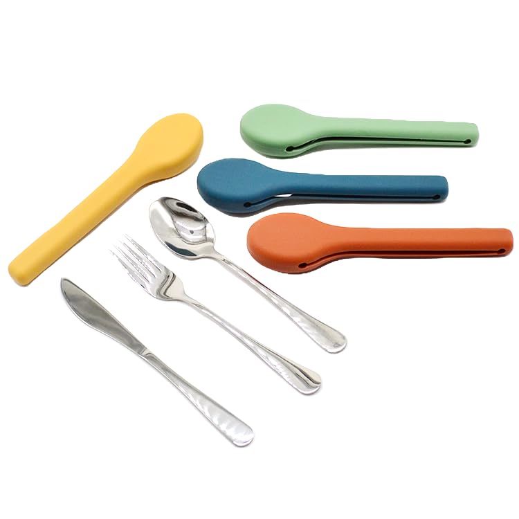 Portable Silverware Utensils Set with Silicon Case (Twilight Winter Yellow), 3 pcs Stainless Steel Cutlery Set (Fork Spoon Knife) For Camping School Picnic Office Travel - color: Twilight Winter Yellow