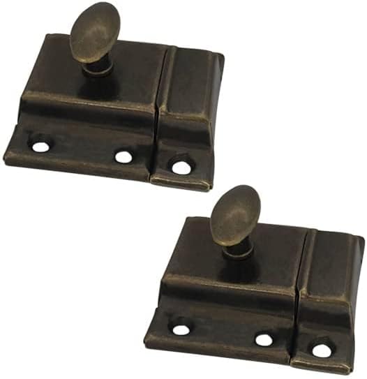 QCAA Oval Turn Cabinet Latch, for Cupboard & Other Furniture, Large, Antique Brass, Made in Taiwan, 2 Pack