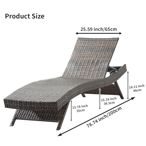 PE Rattan Adjustable Backrest Chaise Lounge Set 4 with 1 Side Table, Outdoor Pool Recliner Patio Chairs Lounge Chair Set 4 with 1 Coffee Table for Outside Beach Poolside Sunbathing - color: 4 Chairs + 1 Table