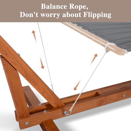 SUNCREAT Hammocks Double Hammock with Adjustable Wooden Stand Included, Outdoor Hammocks for Outside, 475 lbs Capacity, Dark Gray - color: Dark Gray With Adjustable Stand