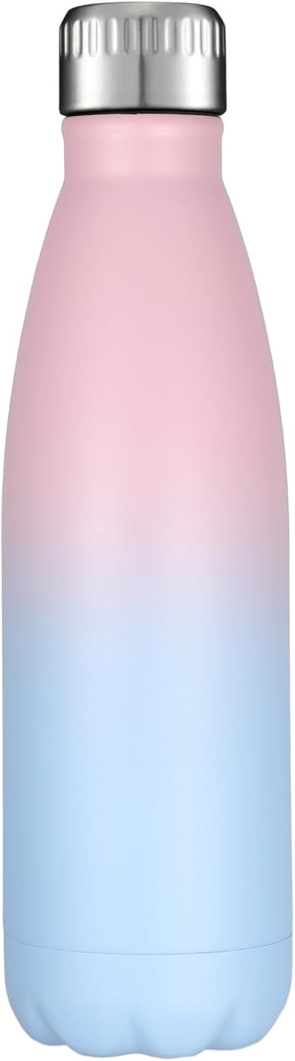 HASLE OUTFITTERS 17oz Stainless Steel Water Bottles, Vacuum Insulated Water Bottles Double Walled Powder Coated Reusable Metal Sports Water Bottles Keep Drinks Hot and Cold, Pink Blue, 1Pack