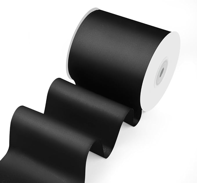 3" Width x 25 Yards Satin Fabric Ribbon, Black Ribbon Perfect for Wedding Car, Chair Sash, Grand Opening Ceremony, Big Bows, Embroidery, Floral Crafts, Halloween Party Decoration