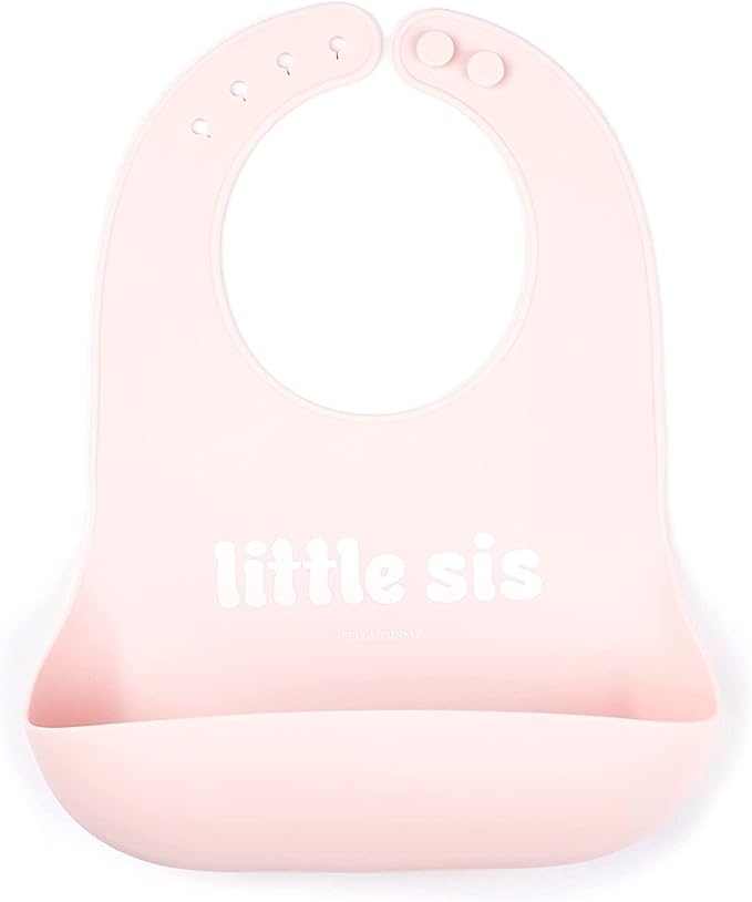 Baby Bib for Eating by Bella Tunno, Waterproof Silicone Bib with Large Food Catcher, Adjustable Fit for Babies 4-12 months & Toddlers 1-3 Years, Boys & Girls, Little Sis