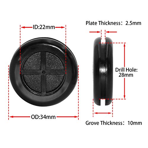 Flyshop Black 28mm 1-1/8" Rubber Grommets, 22mm 7/8" ID, Synthetic Rubber Grommet, Drill Hole Firewall Hole Plug Wire Protection, Round, Double-Sided, 4-Pack - size: 1-1/8" (Drill Hole Size)