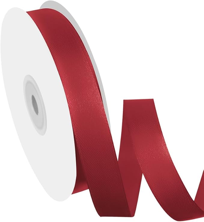 5/8" Width x 50 Yards Satin Fabric Ribbon, Burgundy Ribbon Perfect for DIY Bows, Swags, Gift Wrapping, Craft, Flower Bouquet, Christmas and Party Decoration