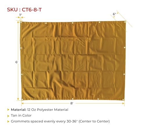 Mytee Products (4 Pack) 6' x 8' Tan Canvas Tarp 12oz Heavy Duty Water Resistant - color: Tan (4 Pcs), size: 6' x 8'