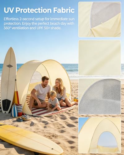 Ultraviolet Protection Pop-up Beach Tent, UPF 50+ Instant Easy Setup Sun Shelter Portable Lightweight Beach Canopy with Carry Bag Waterproof Windproof for 2-4 Person Beach Camping Picnic Backyard (#A) - color: #A
