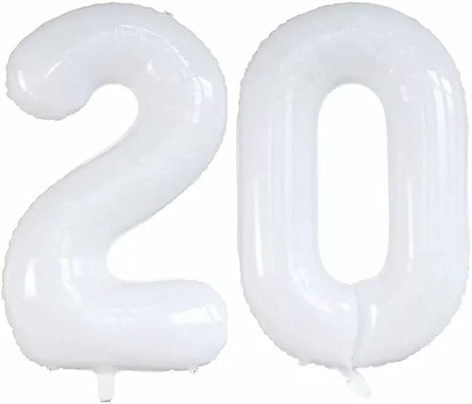 GOER Number 20 Balloons for 20th Birthday Party Decorations,42 Inch Jumbo Foil Helium Balloons for 20th Anniversary (White)