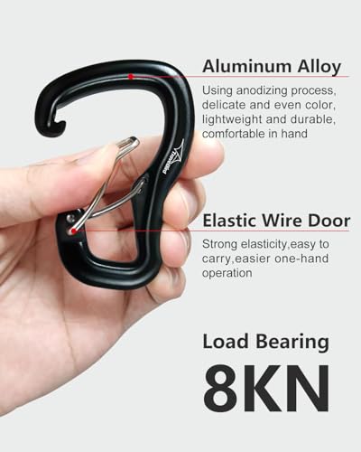 Heavy Duty Carabiner Clip Hook 8KN (1763 lbs), 2 PCS Ultra-Light Aluminum Caribeaners with Double Door D Ring Shape, for Hammock, Camping, Hiking, Backpacking, Dog Leash, Keychain Clip - style: 1#Black-4pc
