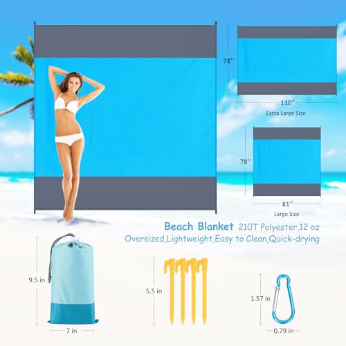 Beach Blanket Waterproof Sandproof 1-7 Adult Oversized 78 '' × 81 '' Lightweight Durable Compact Sand Free Extra Large Beach Mat for Travel Camping Hiking Picnic Blanket - color: Bluegrey, size: 78“x81”