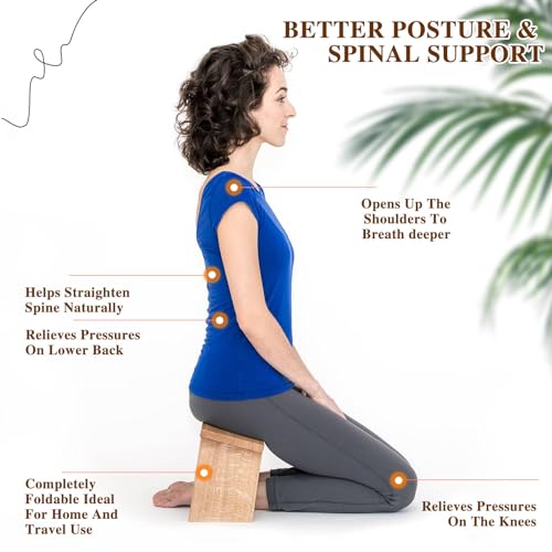 Meditation Bench with Cushion Foldable Ergonomic Bamboo Kneeling Stool Seiza Bench Wooden Meditation Stool Chair Zen Lotus Yoga Stool Floor Sitting Prayer Bench Removable Pillow - color: Dark Grey