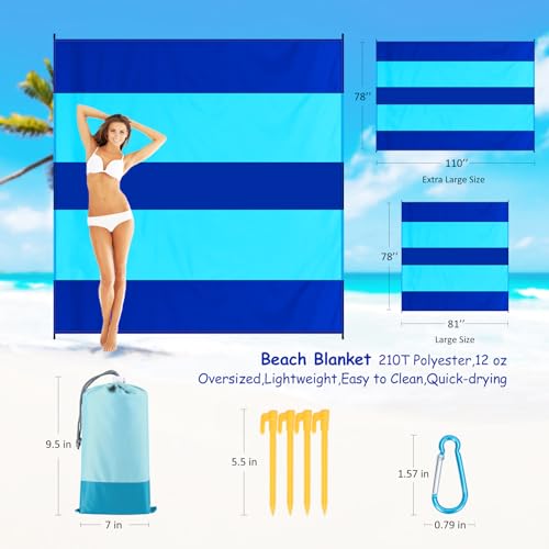 Beach Blanket Waterproof Sandproof 1-7 Adult Oversized 78 '' × 81 '' Lightweight Durable Compact Sand Free Extra Large Beach Mat for Travel Camping Hiking Picnic Blanket - color: 2blue, size: 78“x81”