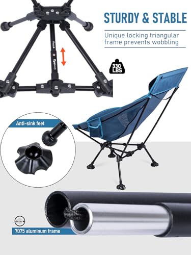 WildCall Lightweight Folding High Back Camping Chair with Head Support, Compact Beach Chair with Anti-Sinking Large Feet and Three Tilt Angles Adjustment - color: 2 X Blue High Back