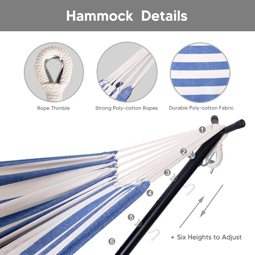 SUNCREAT 2-in-1 Convertible Free Standing Hammock with Stand Included, Camping Backyard Hammock with Stand, Patented, Blue & White Stripe - color: A-blue & White Stripe