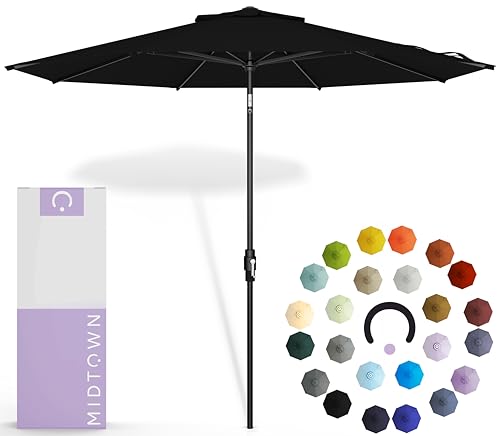 Midtown Umbrellas – The Swilt 10 Ft Patio Umbrellas with 360° Swivel & Tilt Mechanism, 8 Fiberglass Ribs & Terylast Polyester Fabric for Backyard, Deck, Pool & Cafes - Ebony Canopy, Black Pole - color: Terylast Ebony, size: 10 Feet