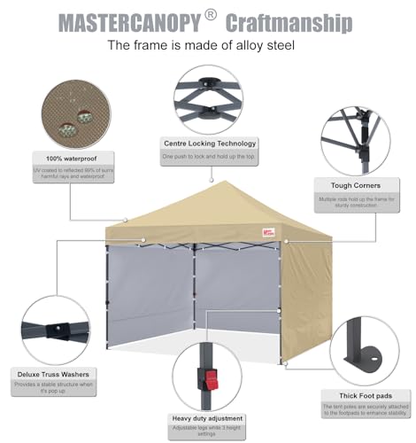 MASTERCANOPY Heavy Duty Pop-up Canopy Tent with Sidewalls (8x8,Beige) - color: Beige, size: 8x8
