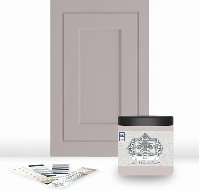 ALL-IN-ONE Paint, Durable cabinet and furniture paint. Built in primer and top coat, no sanding needed. Includes our 30 featured color card - Haze, 8oz Sample
