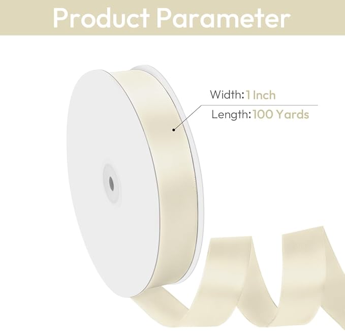 1" Width x 100 Yards Satin Ribbon, Ivory Ribbon Perfect for DIY Craft, Bows, Gift Wrapping, Flower Bouquet, Valentine's Day, Christmas and Party Decoration