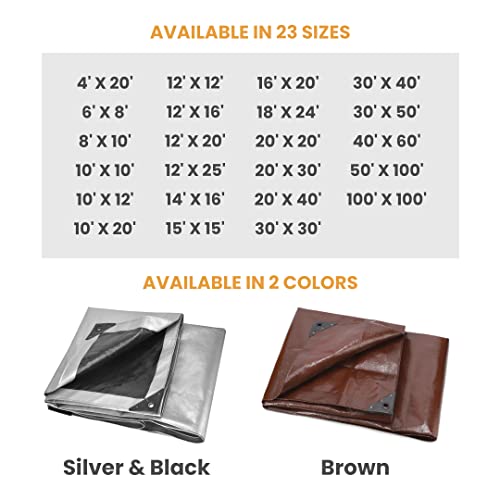 WHITEDUCK Super Heavy Duty Poly Tarp Cover 16 Mil & 10 Mil with Grommets and Reinforced Edges (Brown, White & Silver Black) (Brown- 16 Mil, 30' x 30') - color: Brown- 16 Mil, size: 30' x 30'
