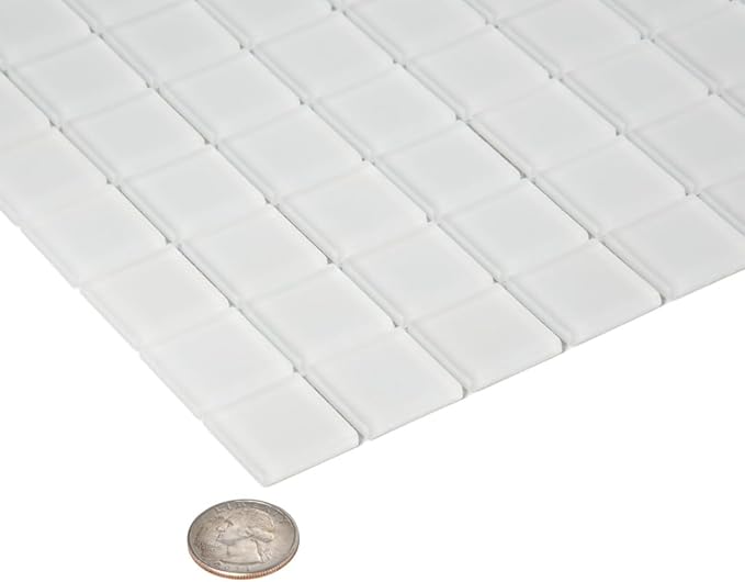Glass 1x1 Mosaic 0.97 sq ft/Piece Pack of 1,Ice White Matte Glass Square Mosaic Tile 1" x 1" –Backsplash, Bathroom, Shower, or Pool - Not Peel & Stick - Water-Resistant Indoor Outdoor Decorative Tile