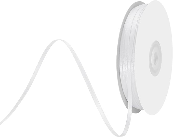 1/8" X 100 Yards White Satin Thin Ribbon Solid Color Double Faced Ribbons Perfect for Crafts Wedding Decor Bow Making Arts Sewing and More